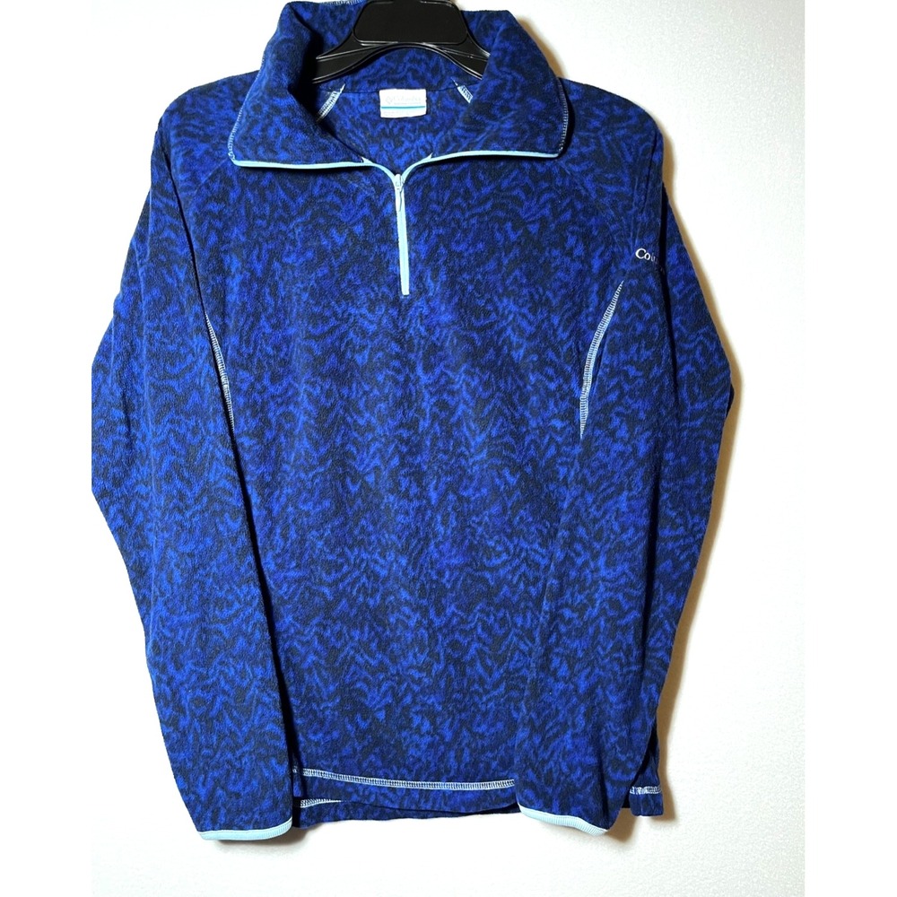 Columbia Pullover Womens LARGE Blue Black Fleece 1/4 Zip Patterned Outdoors